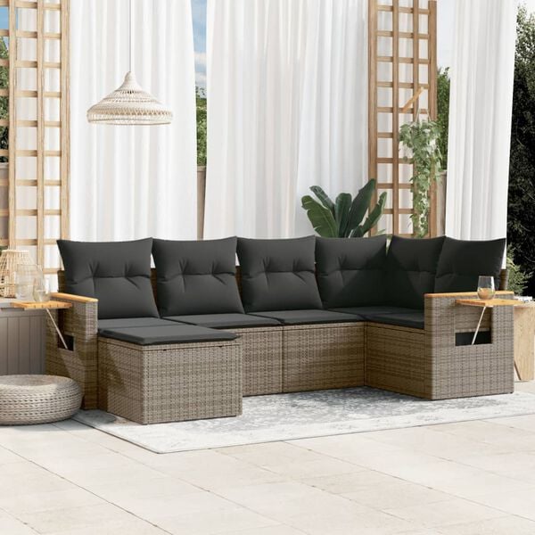 vidaXL Garden Sofa Set Grey PE Rattan 6 Piece Set Adjustable Armrests
