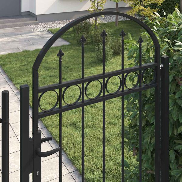 vidaXL Fence Gate with Arched Top Steel 35"x78.7" Black