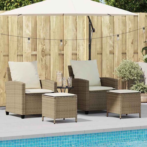 vidaXL Garden Sofa Set Beige PE Rattan, Powder-Coated Steel Standard