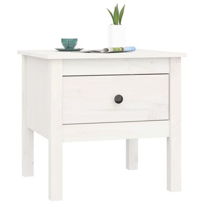 vidaXL Side Table White 19.7"x19.7"x19.3" Solid Wood Pine