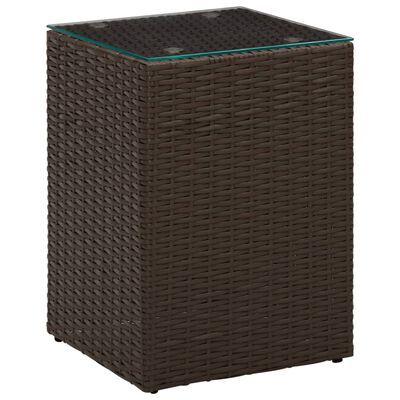 vidaXL Side Tables 3 pcs with Glass Top Brown Poly Rattan
