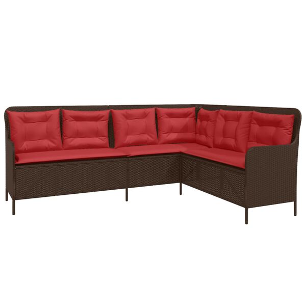 vidaXL Patio Sofa Brown and Red PE rattan, powder-coated steel, polyester