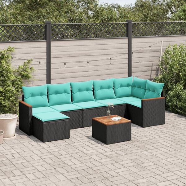 vidaXL 8 Piece Garden Sofa Set with Cushions Black Poly Rattan