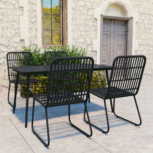 vidaXL Dining Set Black Poly rattan Large Stackable Outdoor Dining Set