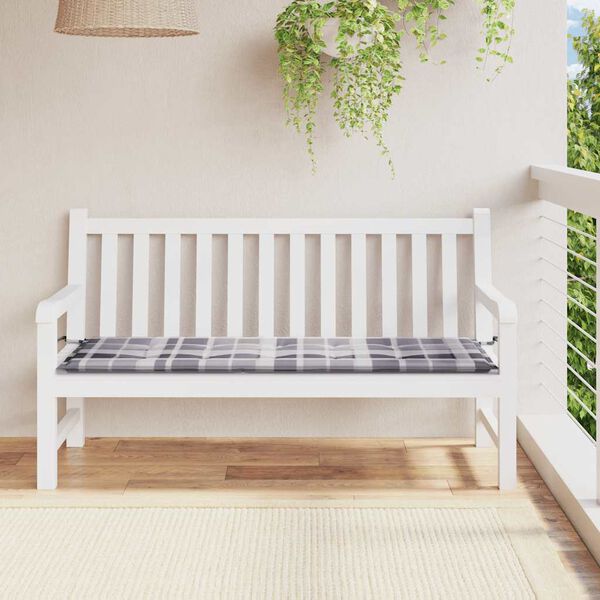 vidaXL Patio Bench Cushion Grey Check Pattern 150x50x1.6 " Oxford Fabric
