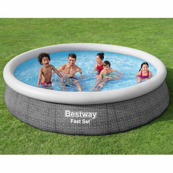 Bestway Swimming Pool Grey and White PVC with rattan-style finish Large