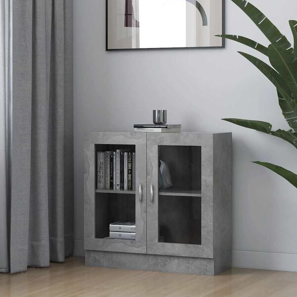 vidaXL Vitrine Cabinet Concrete Grey 32.5x12.0x31.5" Engineered Wood