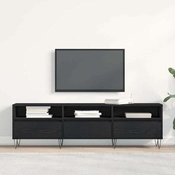 vidaXL TV Cabinet Black Oak 59.06 x 11.81 x 17.52 in Engineered Wood