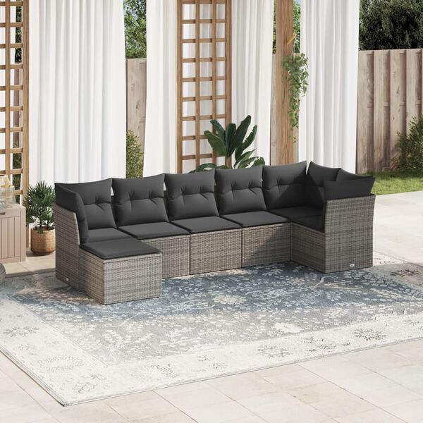 vidaXL Garden Sofa Set Gray PE rattan, Fabric, Foam, Cotton fiber