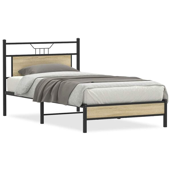 vidaXL Bed Frame Sonoma oak Engineered wood and steel Twin Bed Frame