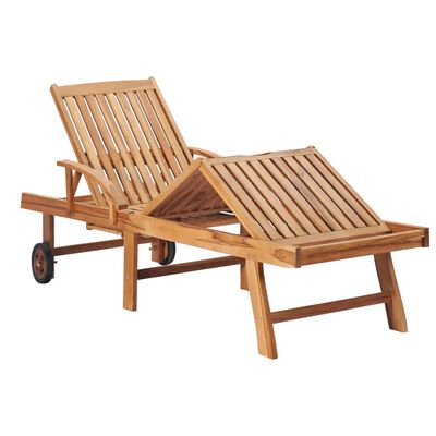 vidaXL Sun Loungers 2 pcs with Table and Cushion Solid Teak Wood