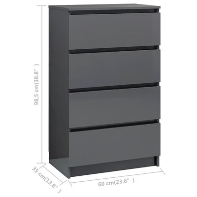 vidaXL Sideboard High Gloss Gray 23.6"x13.8"x38.8" Engineered Wood