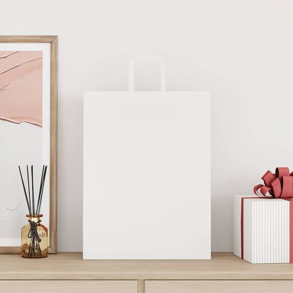 vidaXL Paper Bags 250 pcs with Handles White 12.6x4.7x16.5"