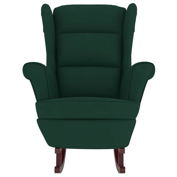 vidaXL Rocking Chair Dark Green Velvet, Solid Rubber Wood Medium