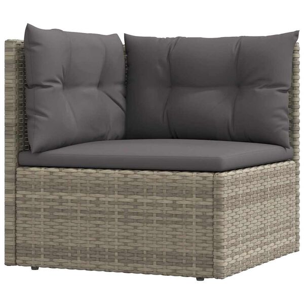 vidaXL Garden Corner Sofa Grey PE rattan, powder-coated steel, polyester