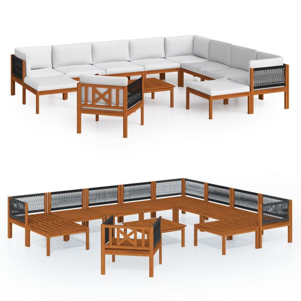 vidaXL Garden Lounge Set Cream Solid Acacia Wood Medium Durable