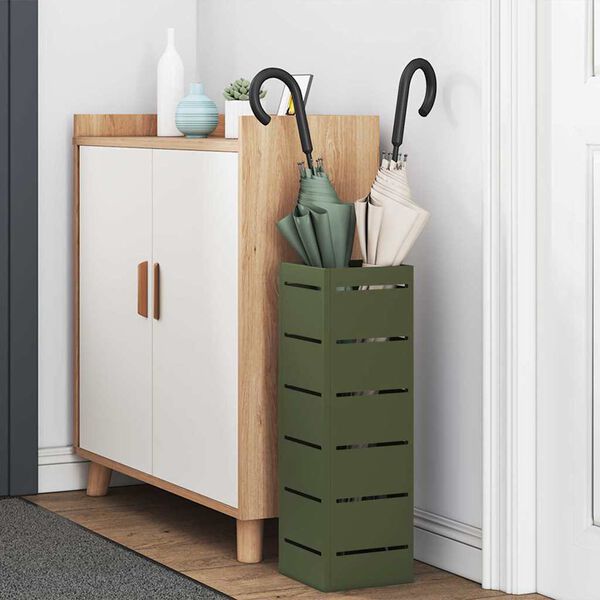 vidaXL Umbrella Stand with Storage Olive 6.10 x 6.10 x 19.29 in Metal