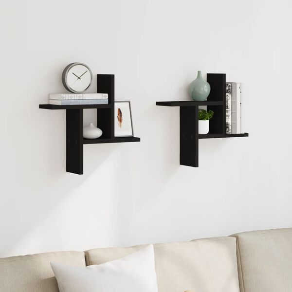 vidaXL Wall Shelf Black Engineered Wood Wall Shelf Rectangular Modern