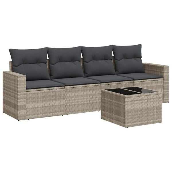 vidaXL Garden Sofa Set Light grey Poly Rattan 5 Piece Modular