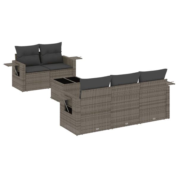 vidaXL Garden Sofa Set Grey Poly Rattan, Powder-Coated Steel, Tempered Glass