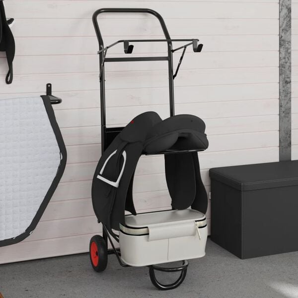 vidaXL Saddle Trolley Black Steel Compact Collapsible Saddle Trolley