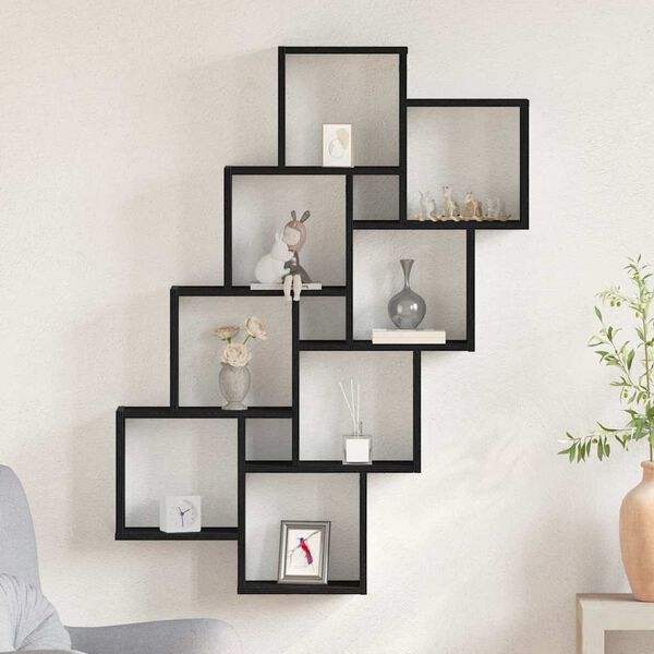 vidaXL Wall Shelf Black Oak 35.43 x 5.91 x 47.05 in Engineered Wood