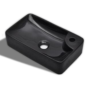 vidaXL Ceramic Bathroom Sink Basin with Faucet Hole Black