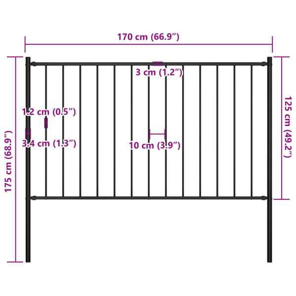 vidaXL Fence Panel with Posts Powder-coated Steel 5.6'x4.1' Black