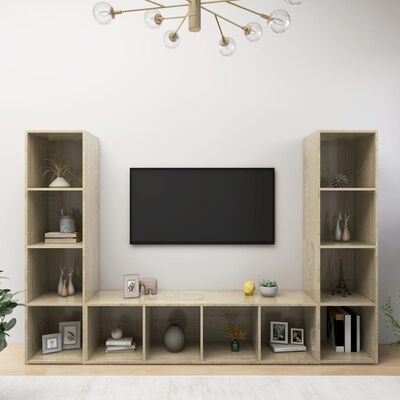 vidaXL TV Cabinets 3 pcs Sonoma Oak 56.1"x13.8"x14.4" Engineered Wood