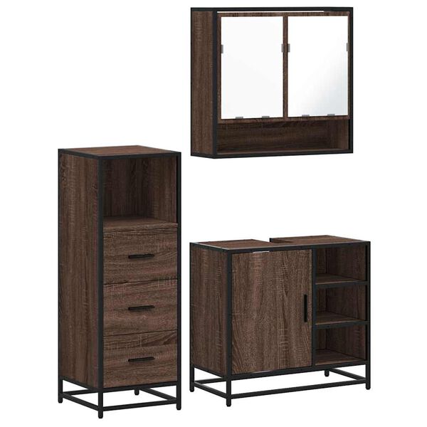 vidaXL Bathroom Furniture Set Brown Oak Engineered Wood, Metal, Glass