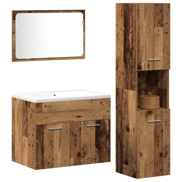 vidaXL Bathroom Furniture Set 3 pcs Old Wood 23.6" x 15.2" x 18.1