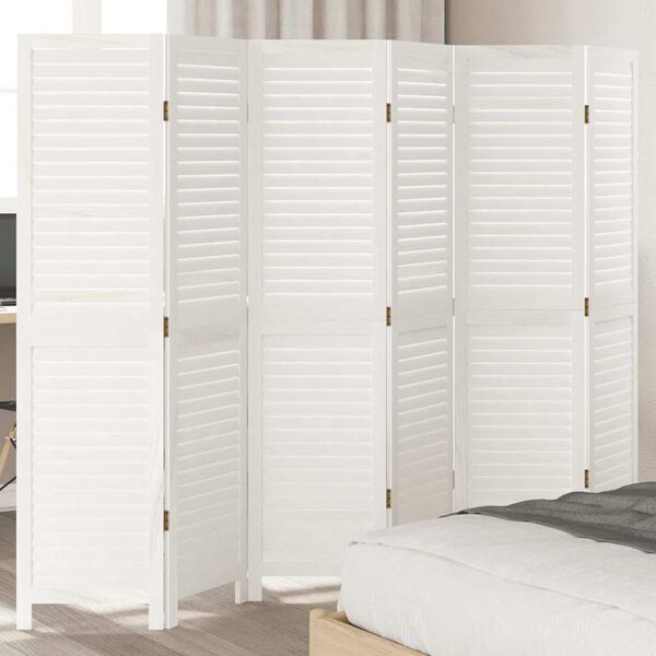 vidaXL Room Divider 6 Panels White Solid Wood Paulownia