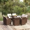 vidaXL Garden Dining Set Brown PE rattan, steel, tempered glass Foldable