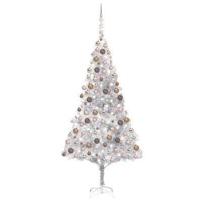 vidaXL Artificial Pre-lit Christmas Tree with Ball Set Silver 94.5" PET