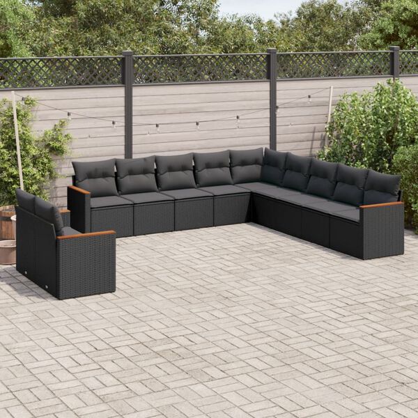 vidaXL Garden Sofa Set Black PE rattan, powder-coated steel, polyester