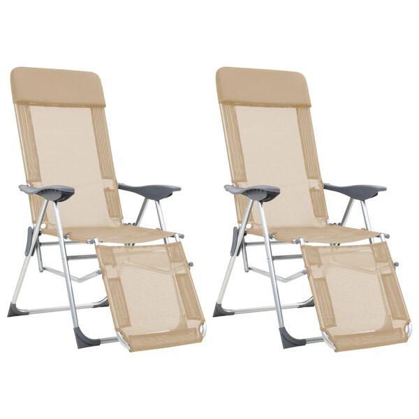 vidaXL Folding Camping Chairs 2 pcs with Footrest Cream Aluminum