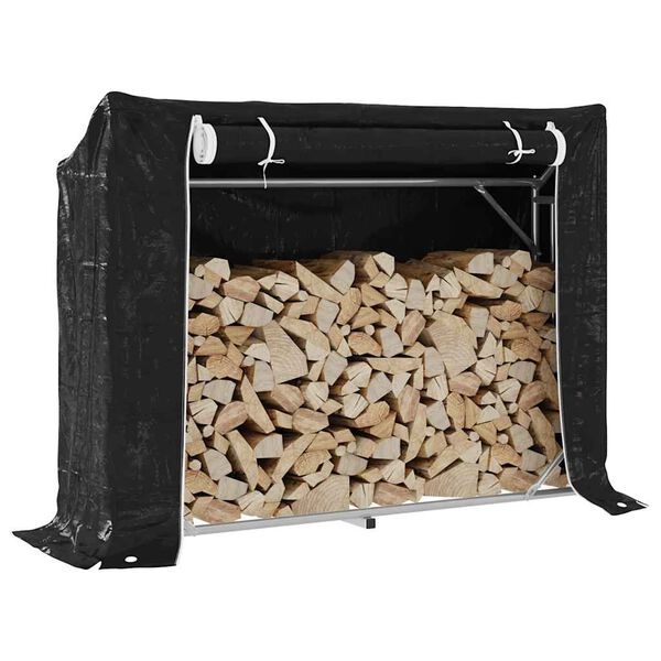 vidaxL Firewood Rack with Rain Cover 59.4"x15.9"x43.5" Galvanized Steel