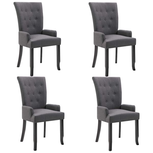 vidaXL Dining Chair Set of 4 Dark Gray Polyester, Oak Wood Standard