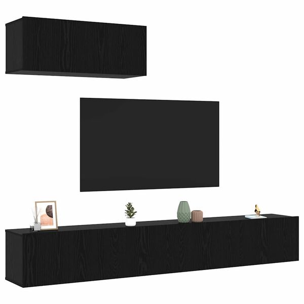 vidaXL TV Cabinet Set Wall-mounted 3 pcs Black Oak Engineered Wood