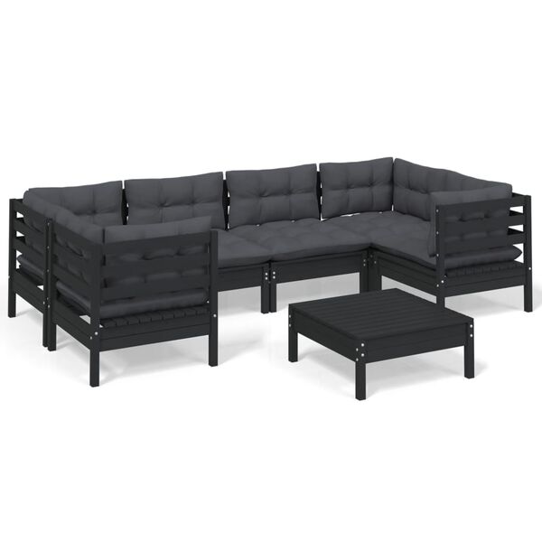 vidaXL Garden Lounge Set Black Solid Pine Wood 7-piece set Modular