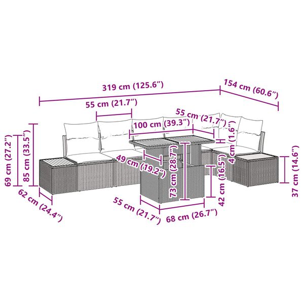 vidaXL Garden Sofa Set with Storage 7 pcs Black Poly rattan