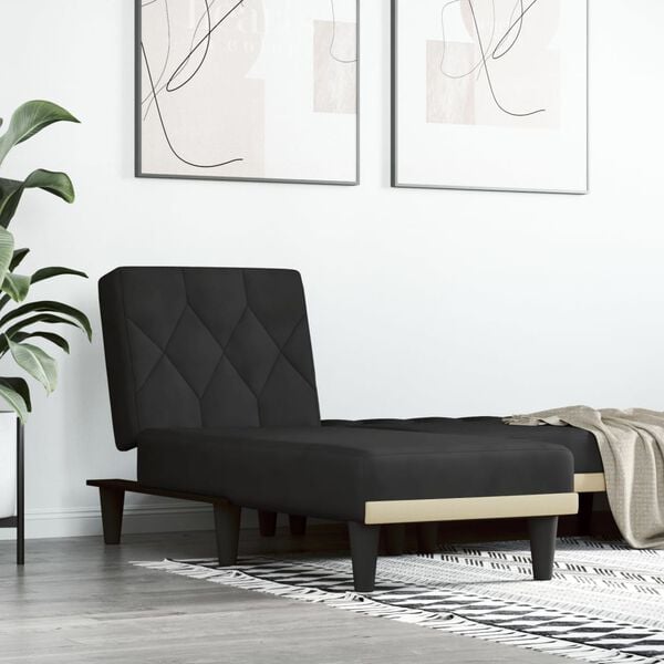 vidaXL Chaise Longue Black Velvet (100% polyester), plywood