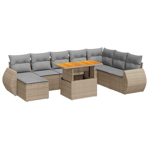 vidaXL Garden Sofa Set Beige PE rattan 9-Piece Adjustable Armrests