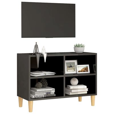 vidaXL TV Stand with Solid Wood Legs High Gloss Gray 27.4"x11.8"x19.7"