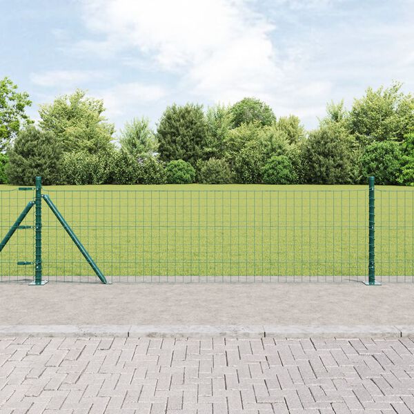 vidaXL Fence Posts Manual 7 pcs Green Ø32mm 70 cm Galvanized steel