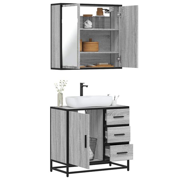 vidaXL Bathroom Furniture Set Gray Sonoma Engineered wood, metal Medium