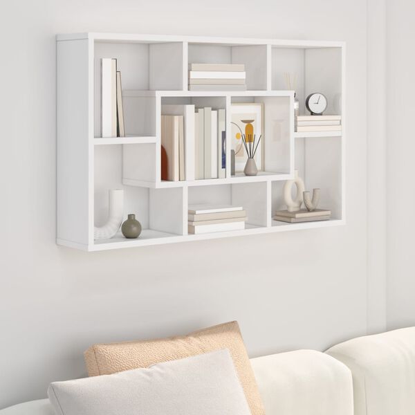 vidaXL Wall Shelf High Gloss White Engineered Wood 33.5 x 6.3 x 20.7 in