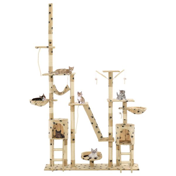 vidaXL Cat Tree Beige with paw prints Particle board, Plush, Sisal