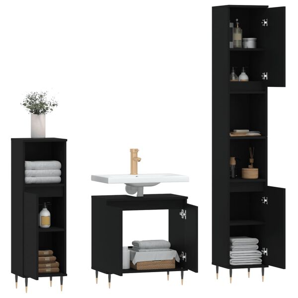 vidaXL Bathroom Furniture Set Black Engineered wood, Metal Medium