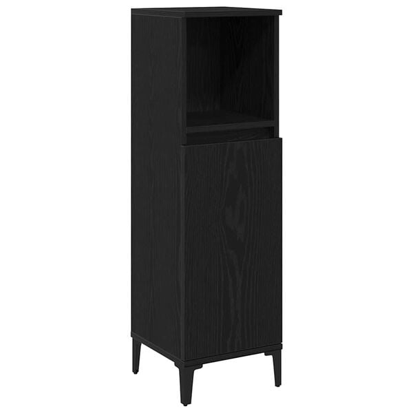 vidaXL Bathroom Cabinet with Shelf Black Oak 11.81 x 11.81 x 39.37 in